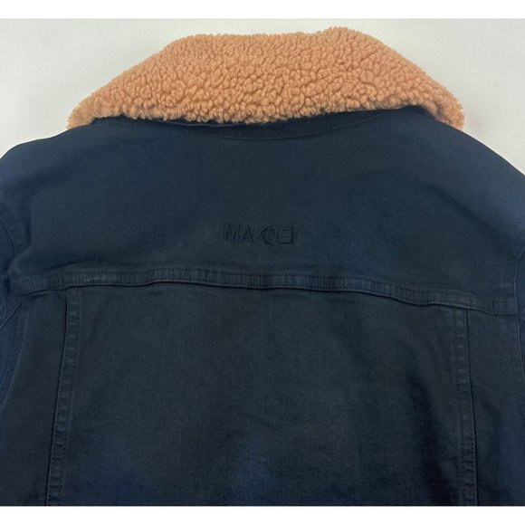 Makobi Mens Small Dark Blue Plaid Zip Denim Jean Sherpa Jacket Distressed M1035 - Picture 11 of 11